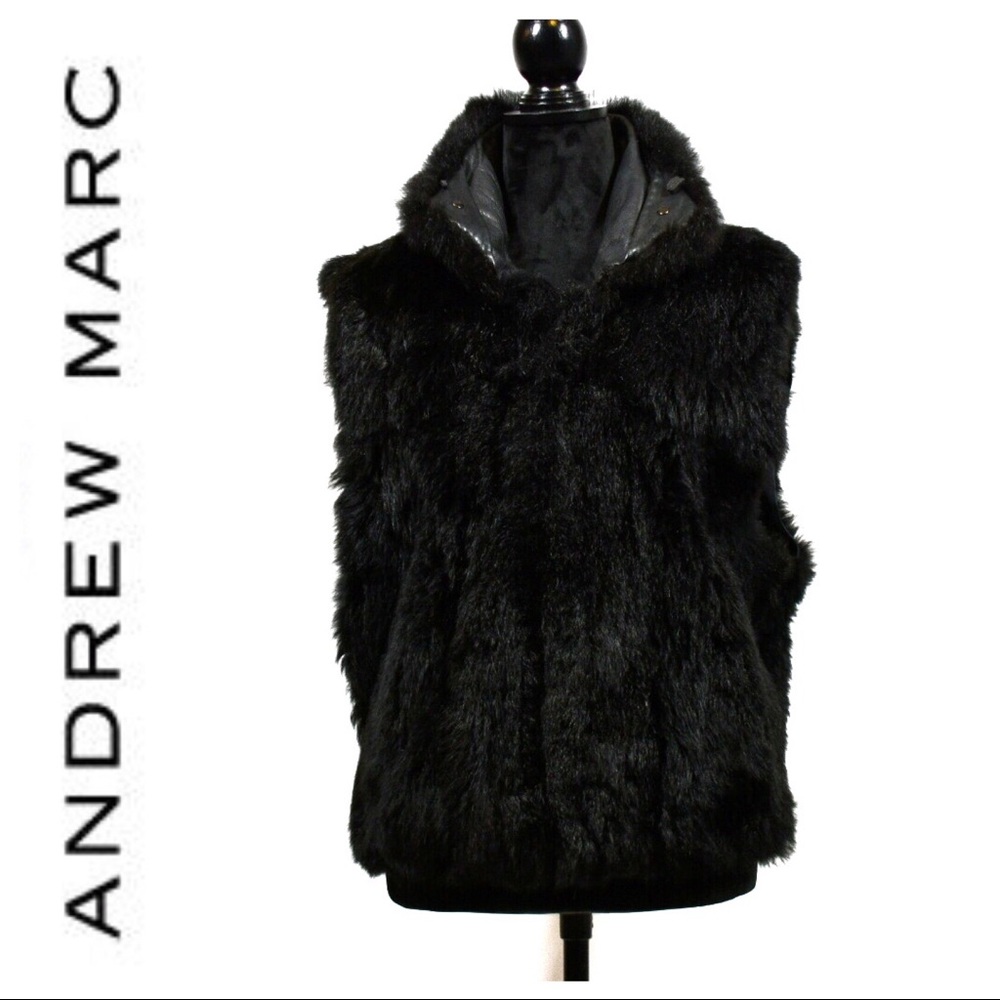 Andrew Marc Black Real Fur Leather Vest Sz Small